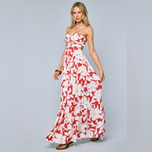 American Threads Lilo Strapless Maxi Dress in Red Floral, Size Medium - Picture 11 of 12